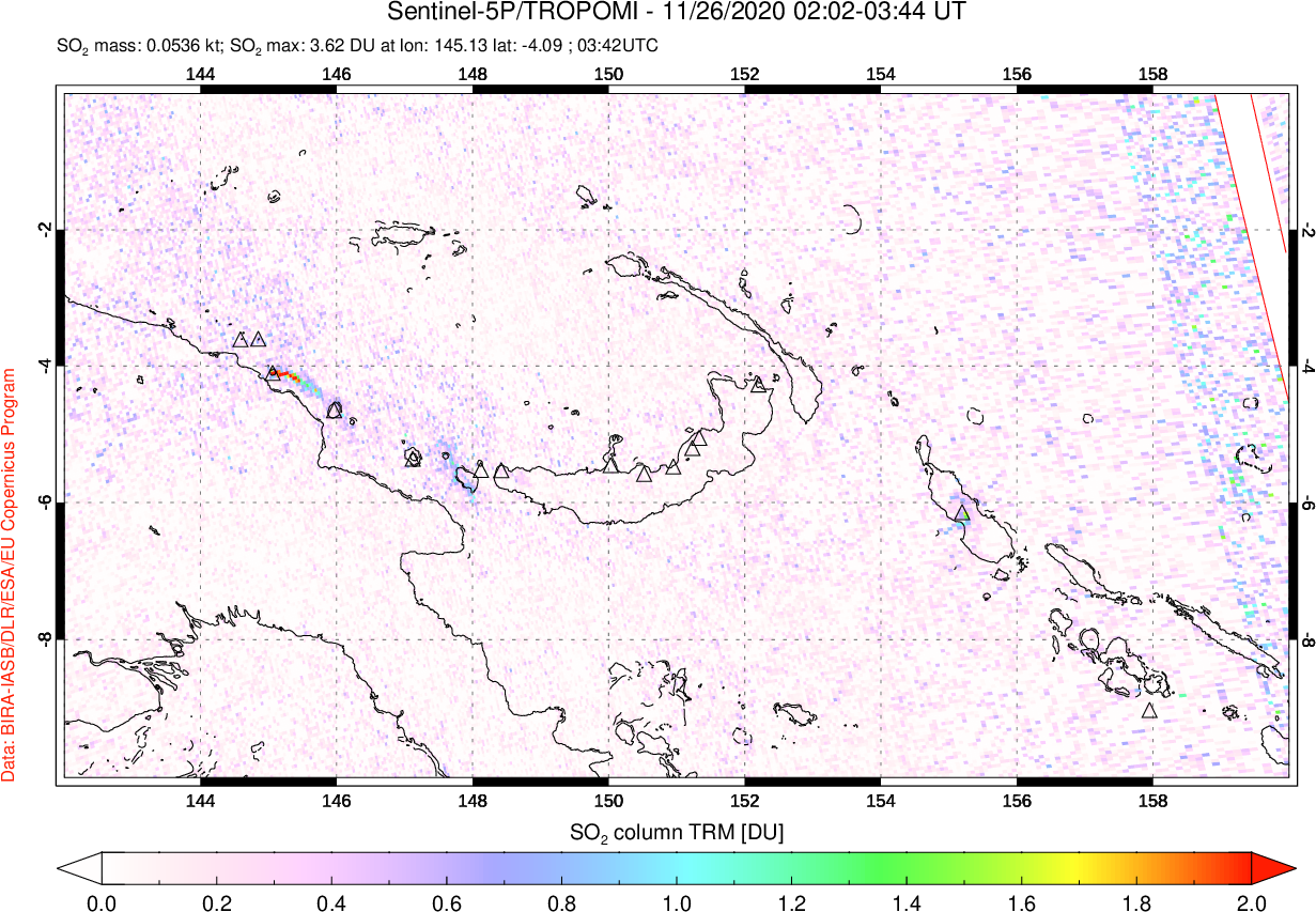 A sulfur dioxide image over Papua, New Guinea on Nov 26, 2020.