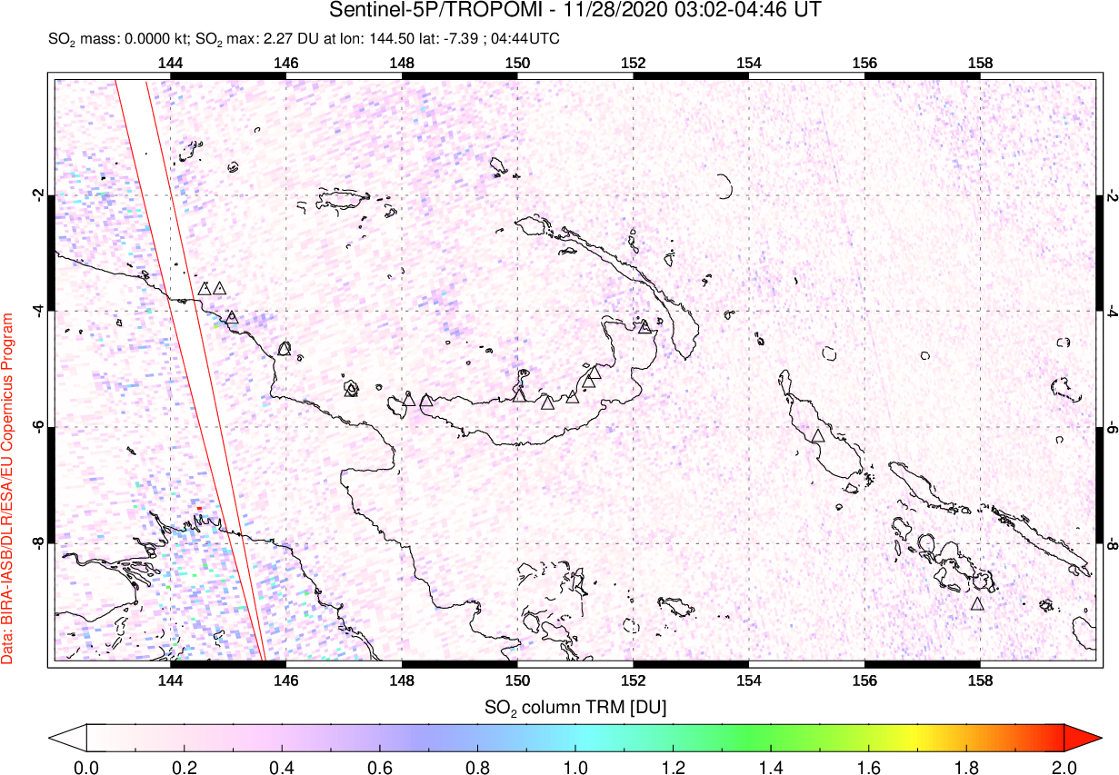 A sulfur dioxide image over Papua, New Guinea on Nov 28, 2020.
