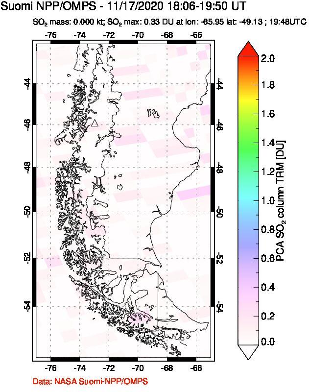 A sulfur dioxide image over Southern Chile on Nov 17, 2020.