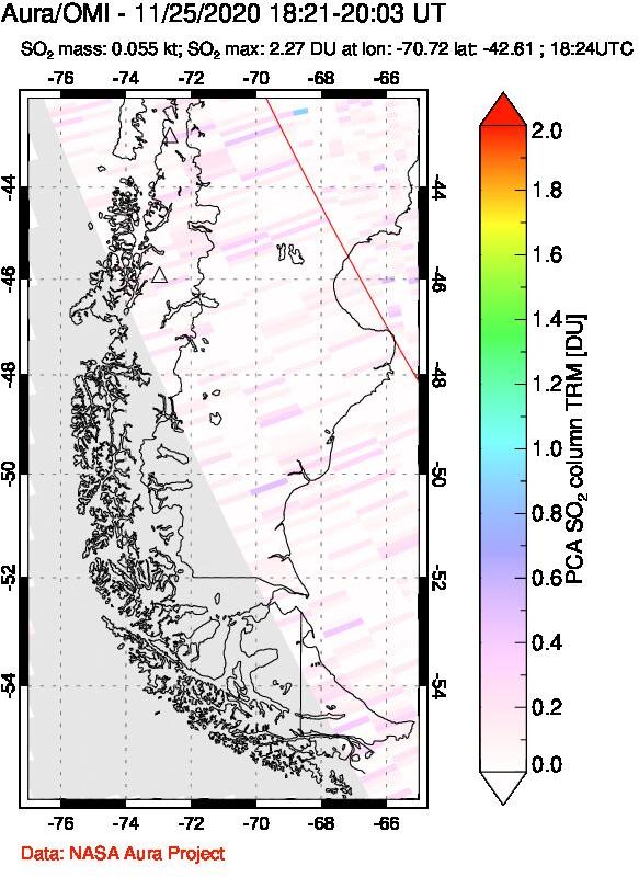 A sulfur dioxide image over Southern Chile on Nov 25, 2020.