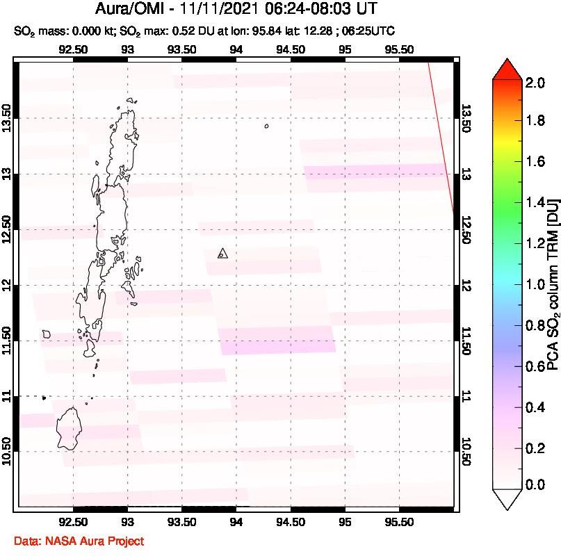A sulfur dioxide image over Andaman Islands, Indian Ocean on Nov 11, 2021.