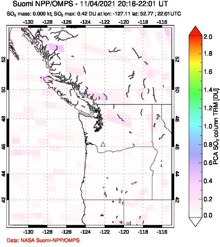 A sulfur dioxide image over Cascade Range, USA on Nov 04, 2021.