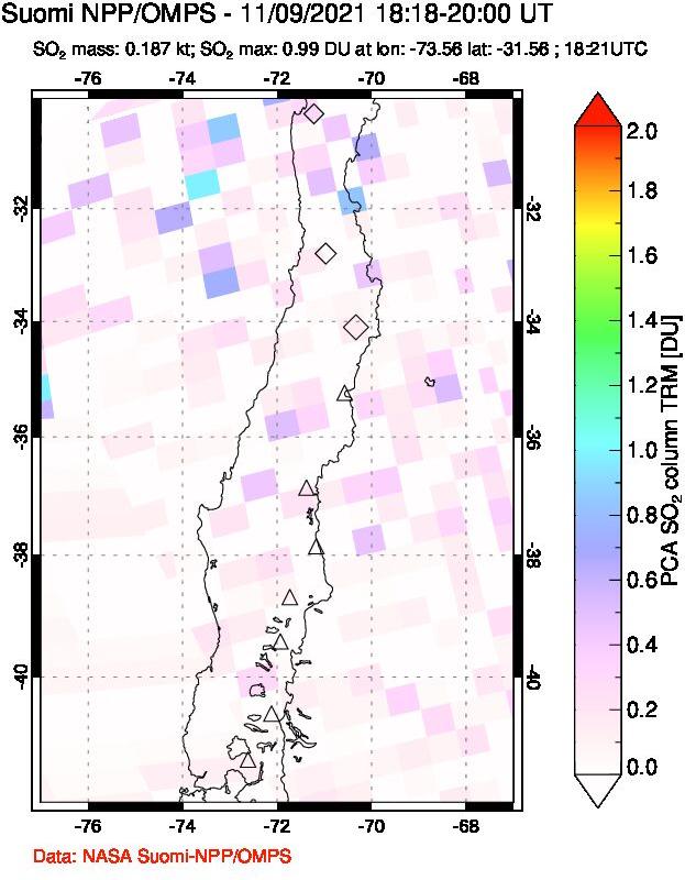 A sulfur dioxide image over Central Chile on Nov 09, 2021.