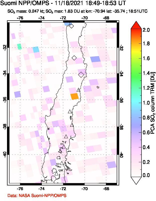 A sulfur dioxide image over Central Chile on Nov 18, 2021.