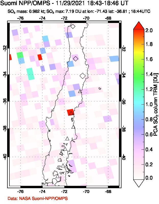A sulfur dioxide image over Central Chile on Nov 29, 2021.