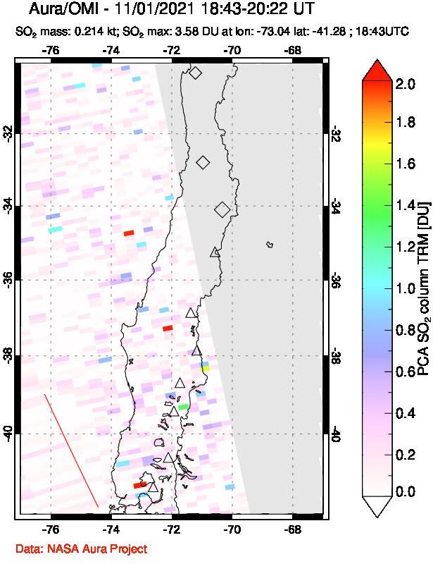 A sulfur dioxide image over Central Chile on Nov 01, 2021.