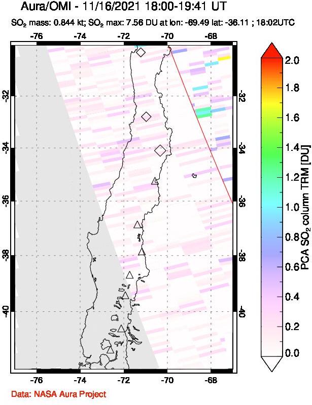 A sulfur dioxide image over Central Chile on Nov 16, 2021.