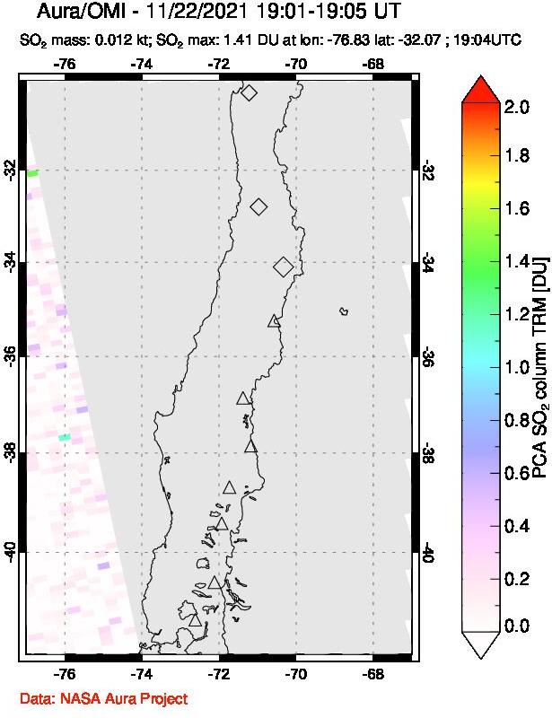 A sulfur dioxide image over Central Chile on Nov 22, 2021.