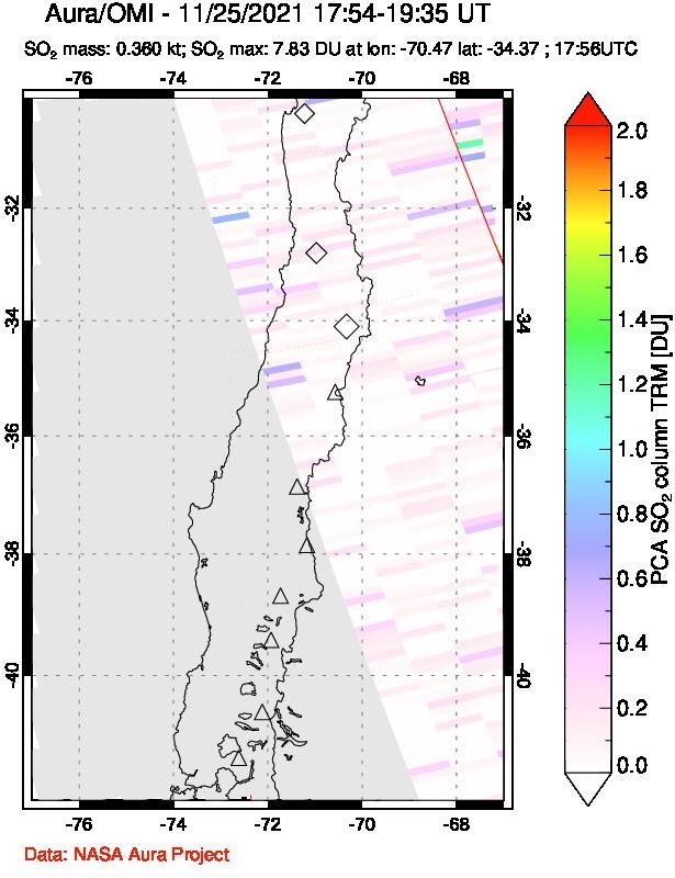 A sulfur dioxide image over Central Chile on Nov 25, 2021.