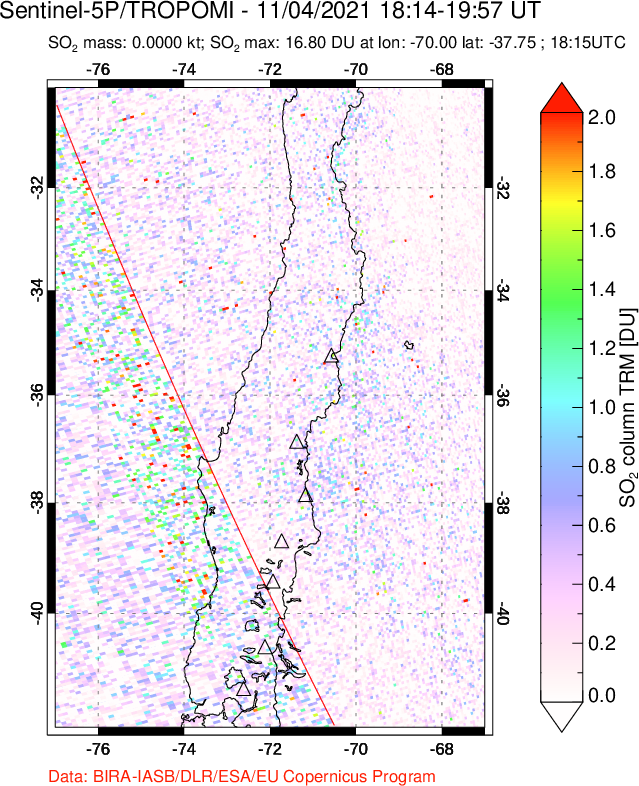 A sulfur dioxide image over Central Chile on Nov 04, 2021.