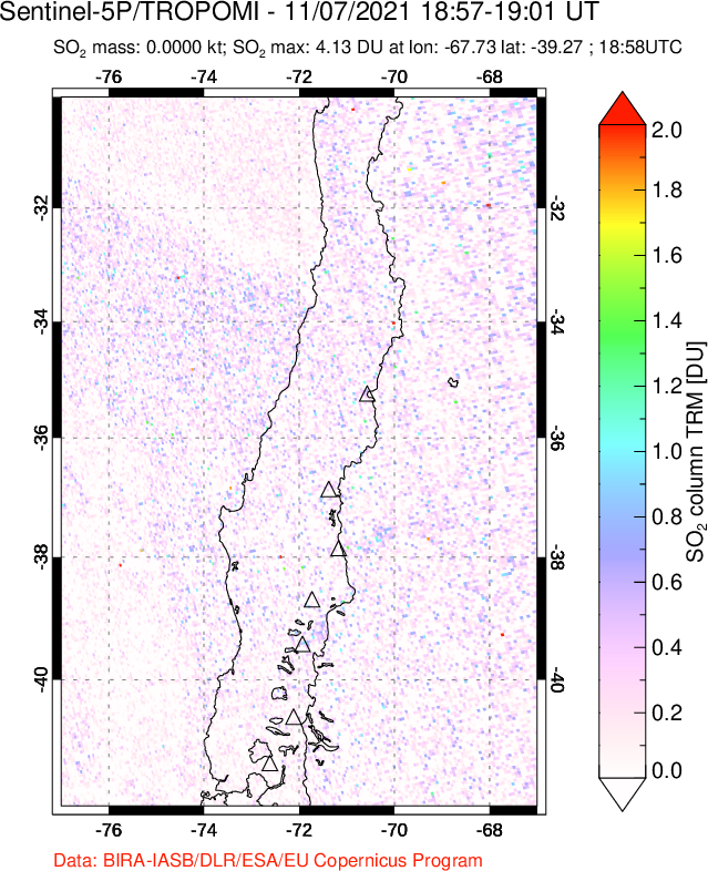 A sulfur dioxide image over Central Chile on Nov 07, 2021.