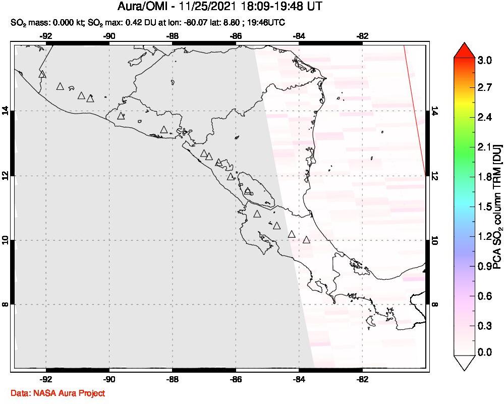 A sulfur dioxide image over Central America on Nov 25, 2021.