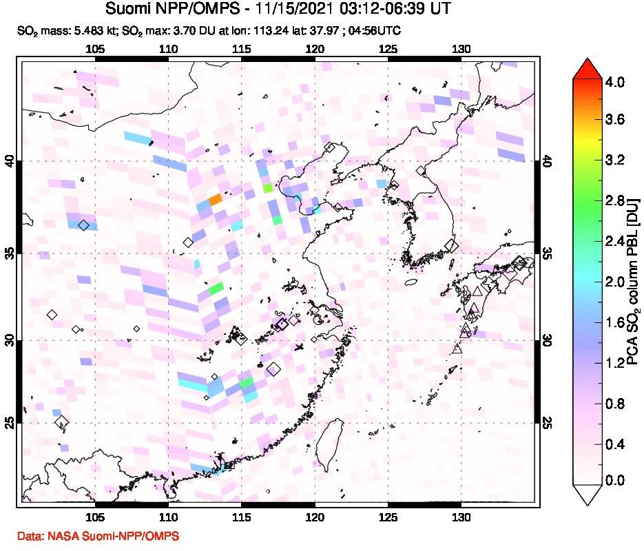 A sulfur dioxide image over Eastern China on Nov 15, 2021.