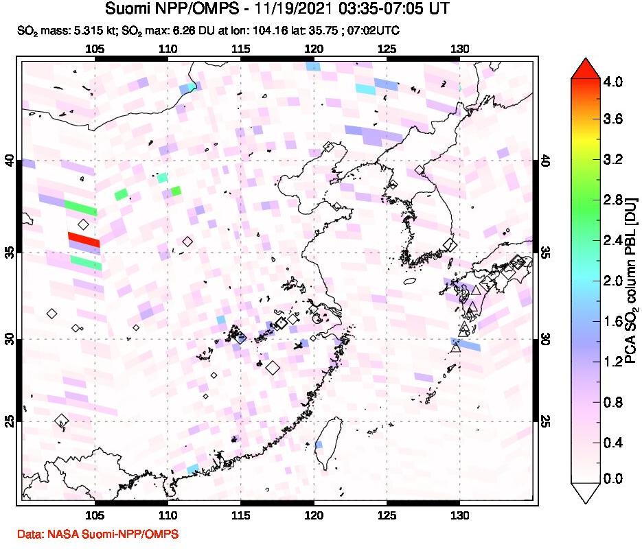 A sulfur dioxide image over Eastern China on Nov 19, 2021.
