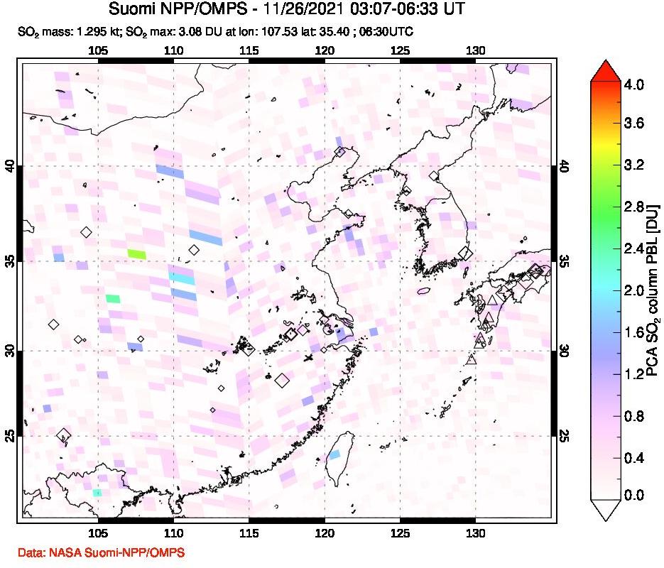 A sulfur dioxide image over Eastern China on Nov 26, 2021.