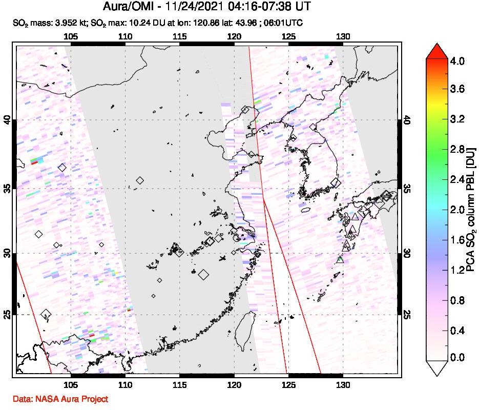 A sulfur dioxide image over Eastern China on Nov 24, 2021.
