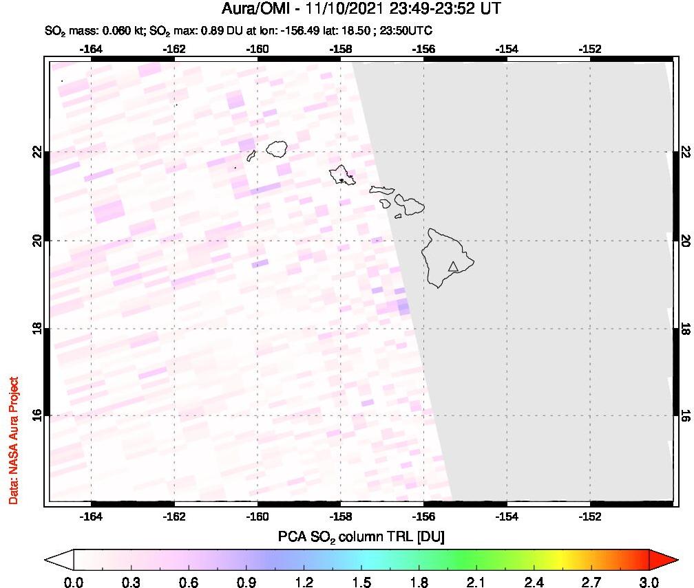 A sulfur dioxide image over Hawaii, USA on Nov 10, 2021.