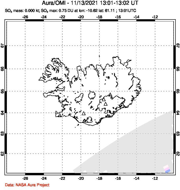 A sulfur dioxide image over Iceland on Nov 13, 2021.