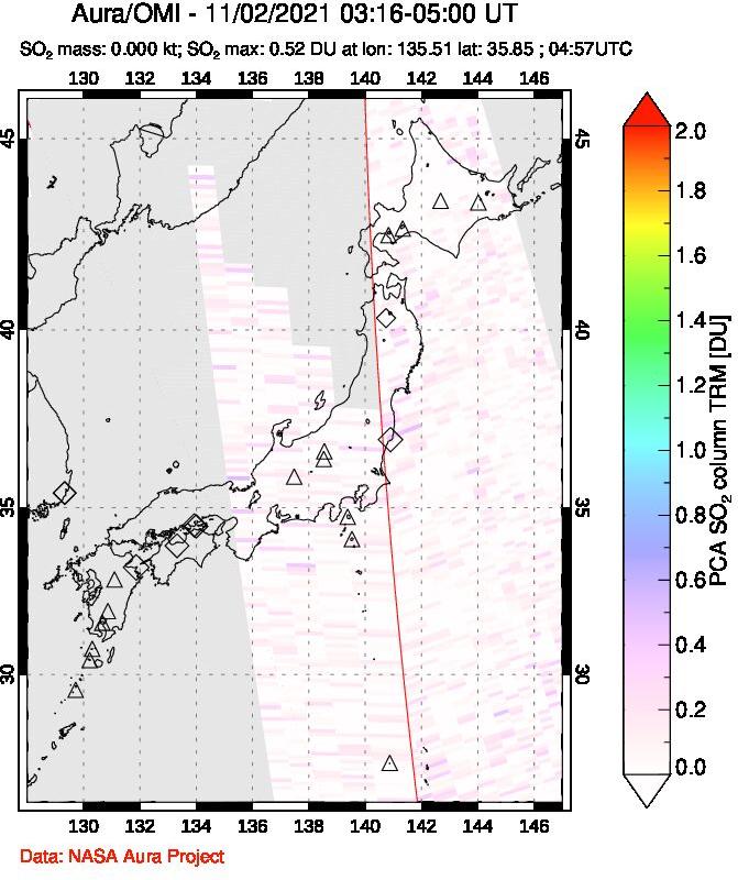 A sulfur dioxide image over Japan on Nov 02, 2021.