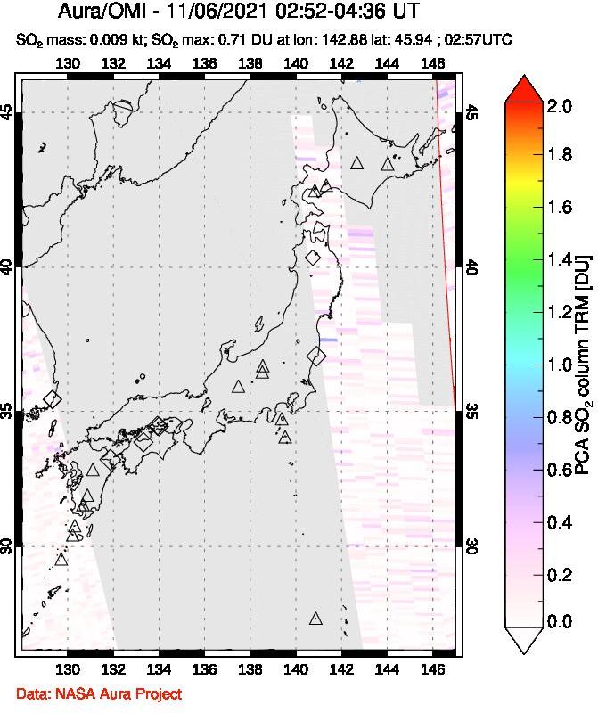 A sulfur dioxide image over Japan on Nov 06, 2021.