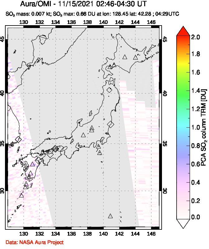 A sulfur dioxide image over Japan on Nov 15, 2021.