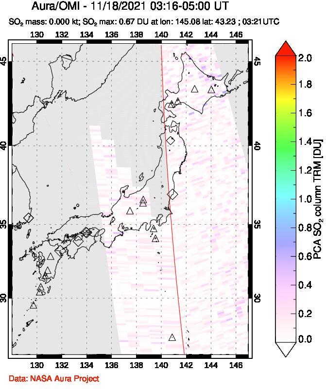 A sulfur dioxide image over Japan on Nov 18, 2021.