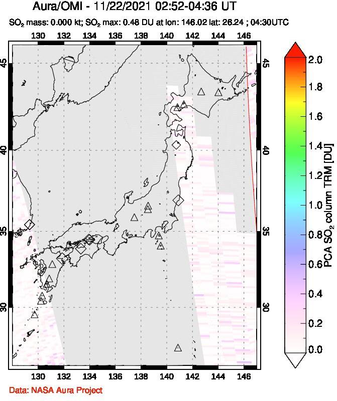 A sulfur dioxide image over Japan on Nov 22, 2021.