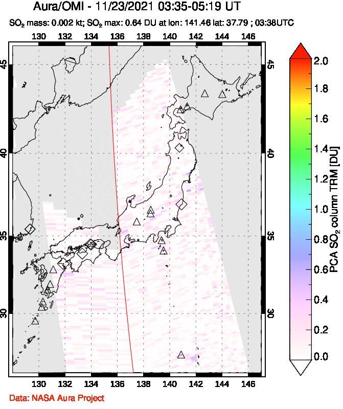 A sulfur dioxide image over Japan on Nov 23, 2021.