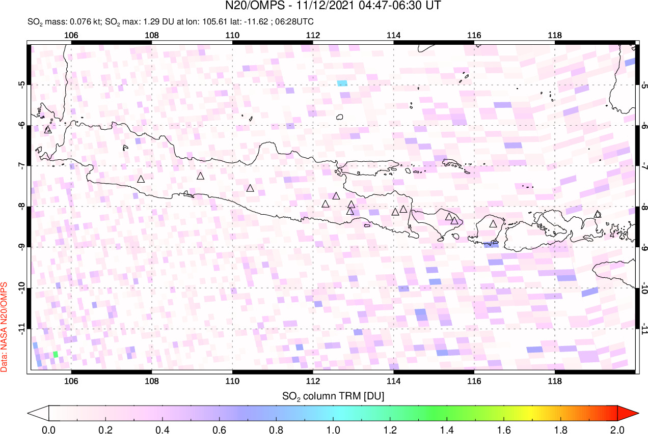A sulfur dioxide image over Java, Indonesia on Nov 12, 2021.