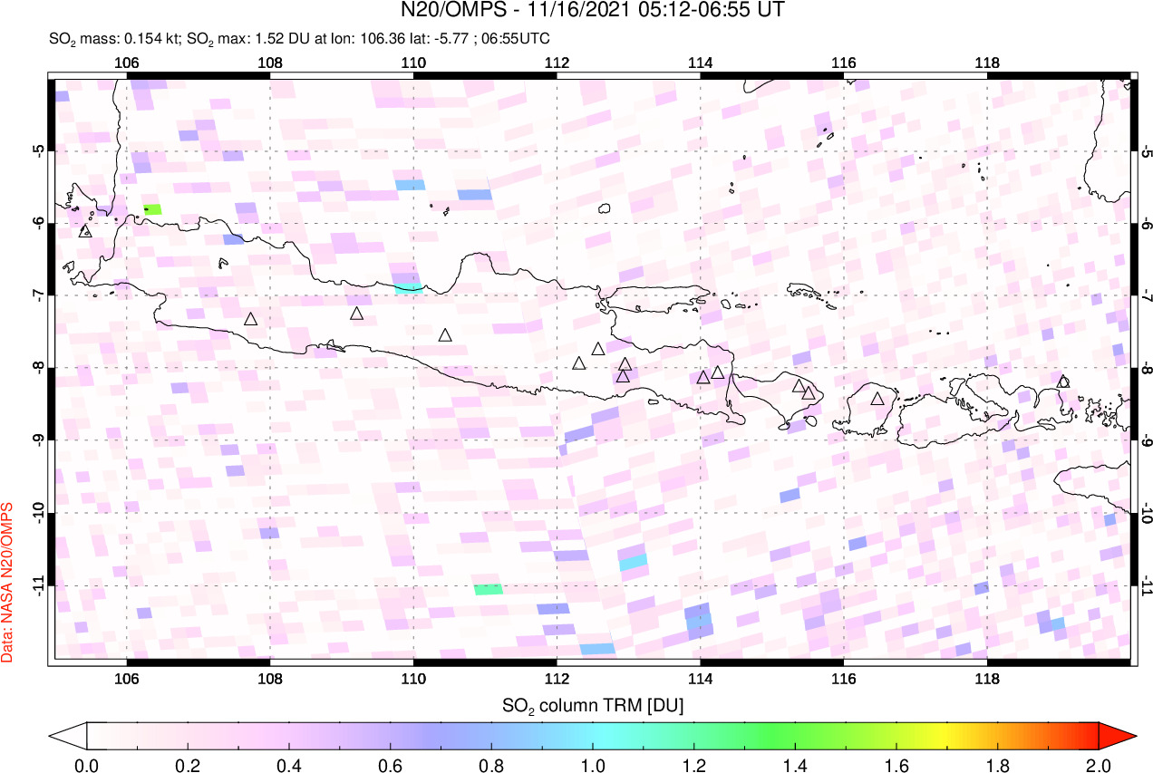 A sulfur dioxide image over Java, Indonesia on Nov 16, 2021.