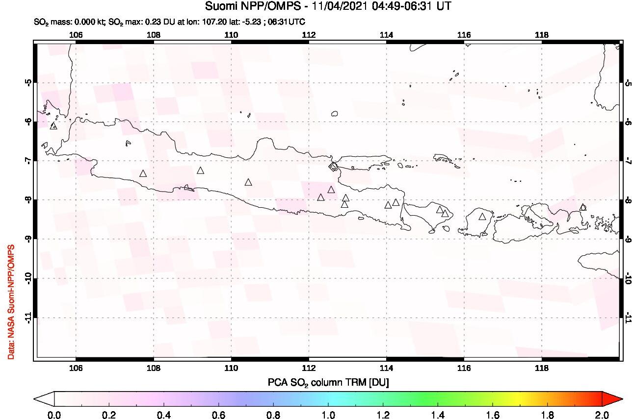A sulfur dioxide image over Java, Indonesia on Nov 04, 2021.