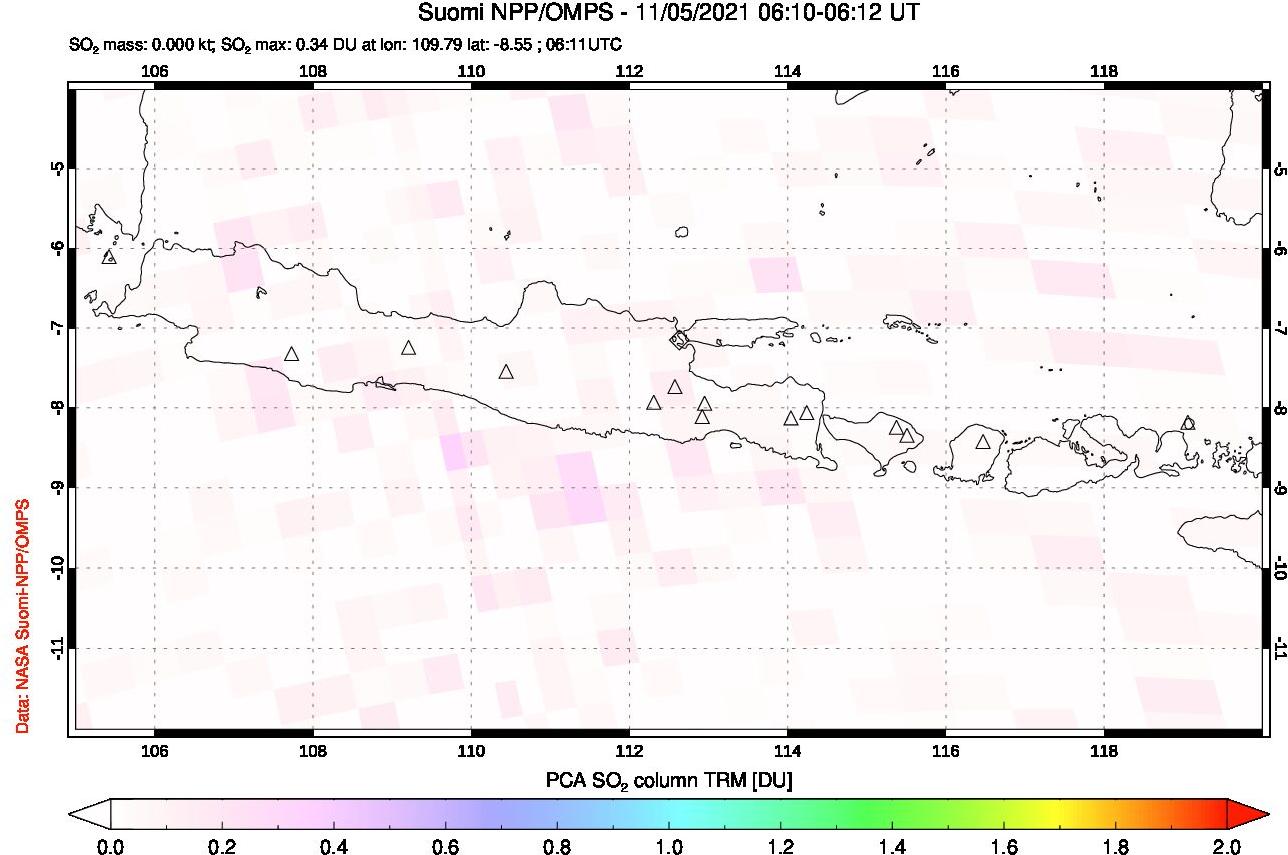 A sulfur dioxide image over Java, Indonesia on Nov 05, 2021.