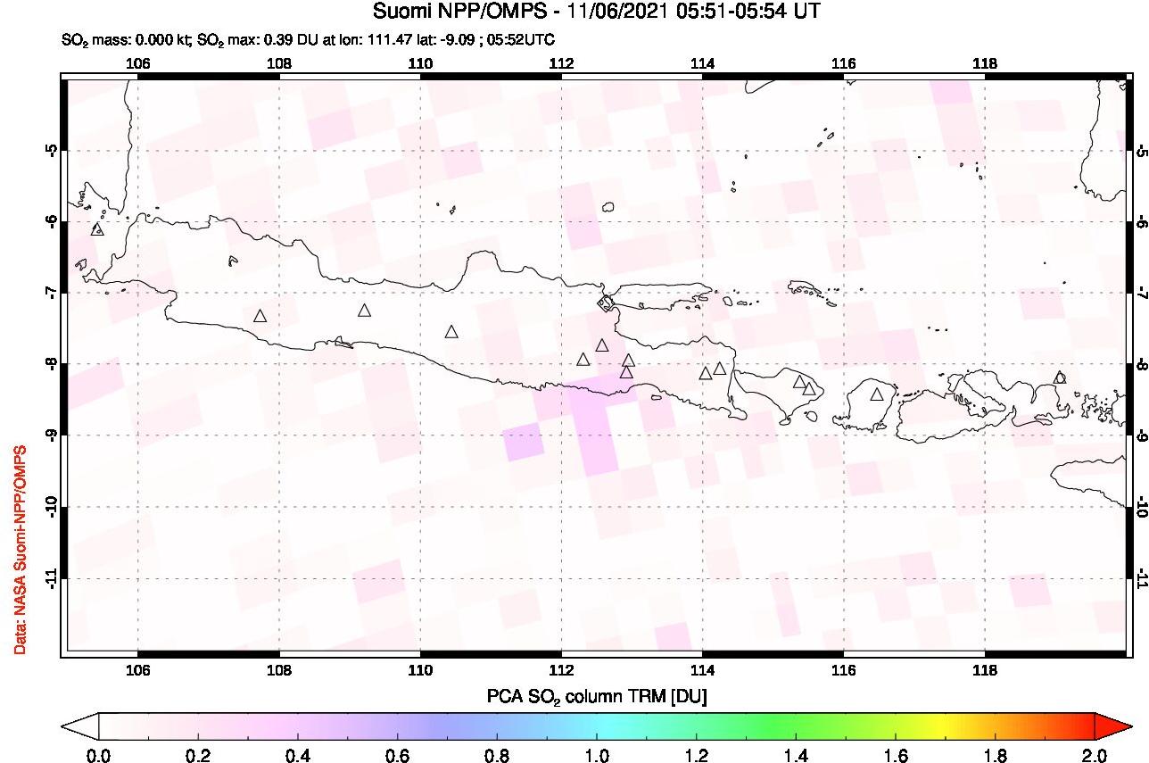 A sulfur dioxide image over Java, Indonesia on Nov 06, 2021.