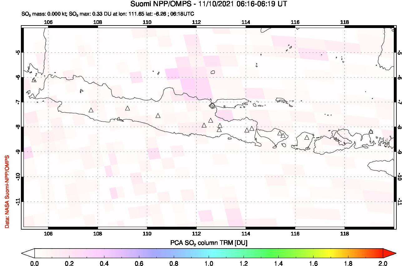 A sulfur dioxide image over Java, Indonesia on Nov 10, 2021.