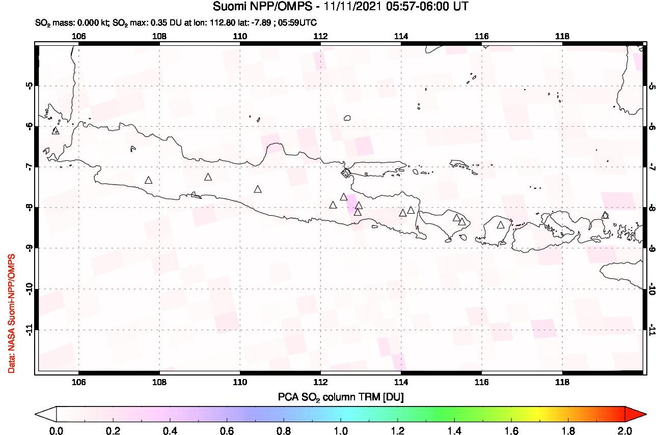 A sulfur dioxide image over Java, Indonesia on Nov 11, 2021.