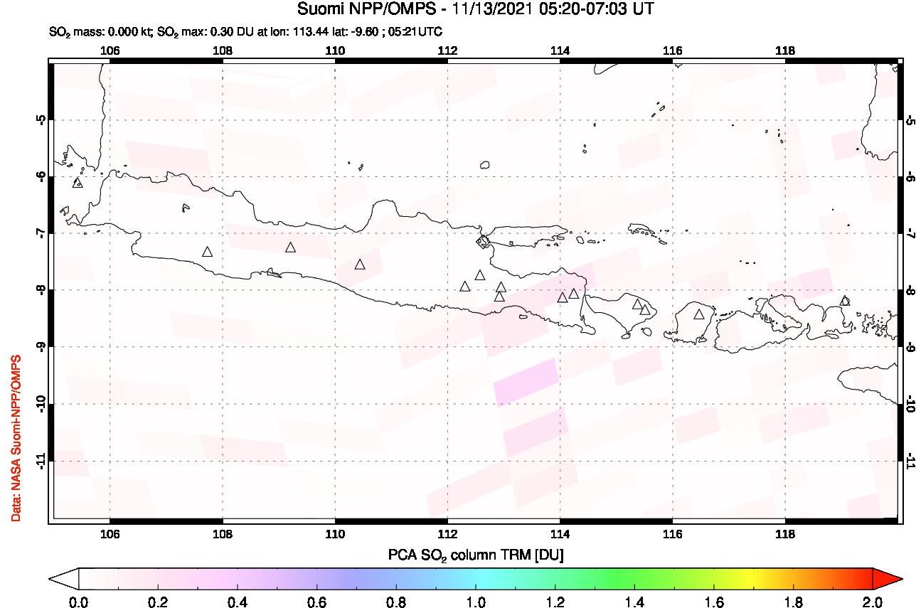 A sulfur dioxide image over Java, Indonesia on Nov 13, 2021.