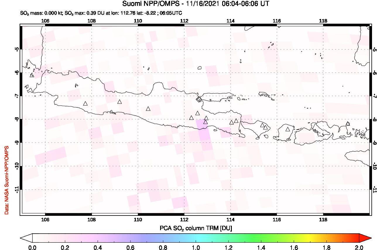 A sulfur dioxide image over Java, Indonesia on Nov 16, 2021.