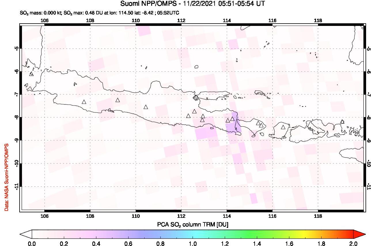 A sulfur dioxide image over Java, Indonesia on Nov 22, 2021.