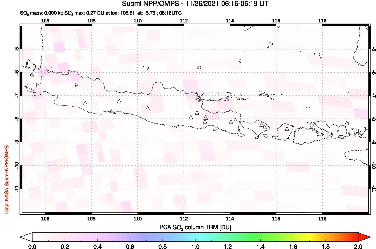 A sulfur dioxide image over Java, Indonesia on Nov 26, 2021.
