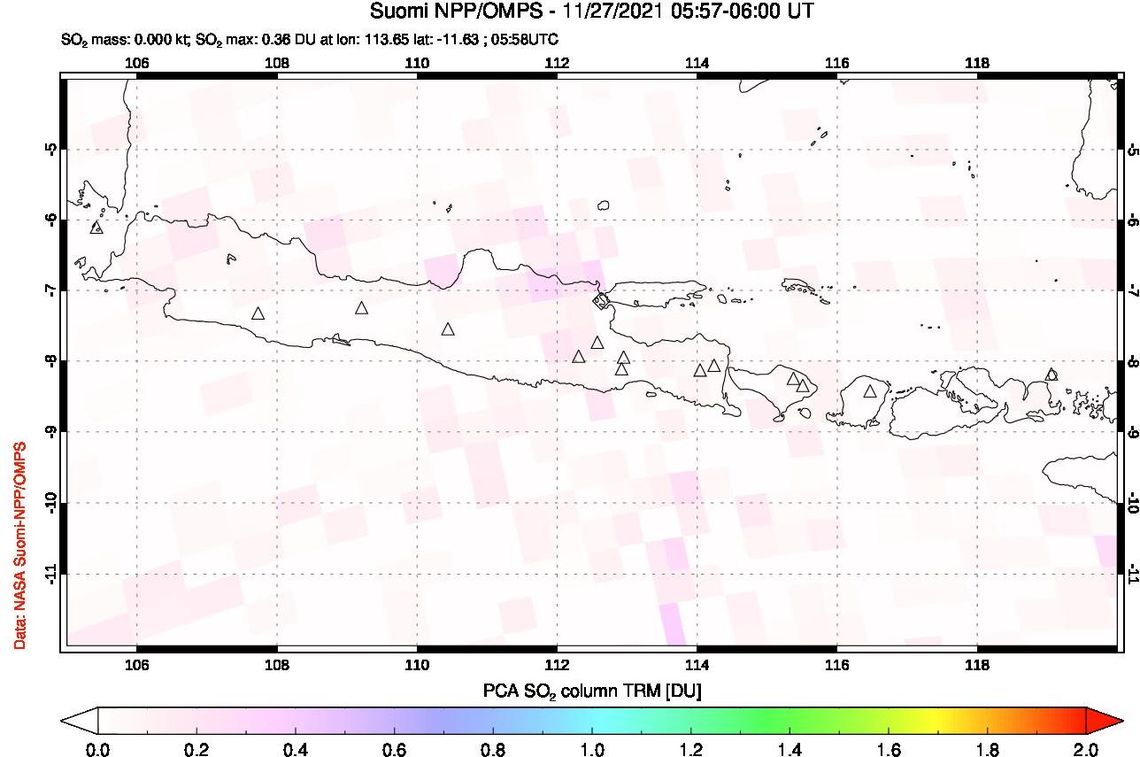 A sulfur dioxide image over Java, Indonesia on Nov 27, 2021.