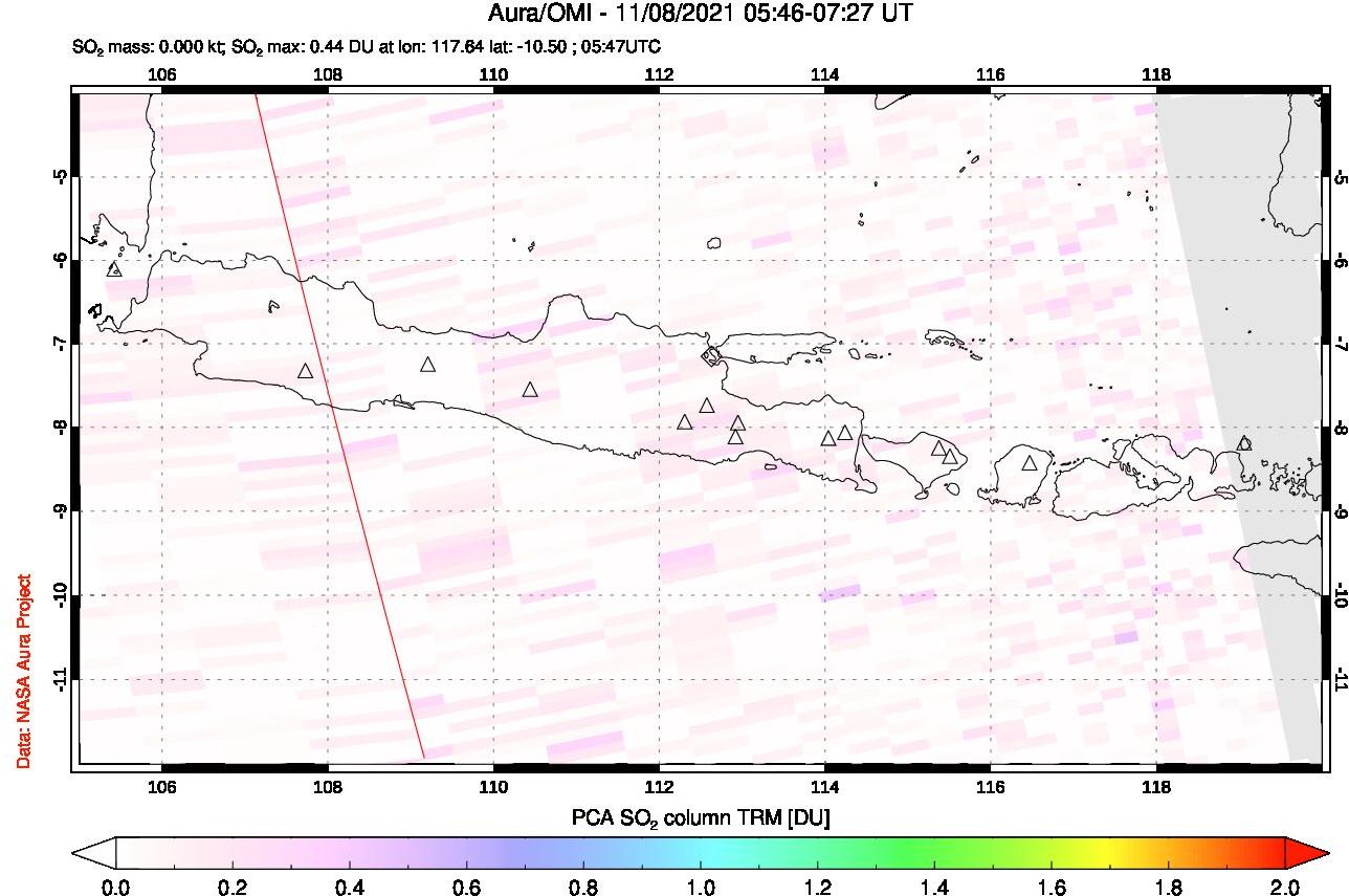 A sulfur dioxide image over Java, Indonesia on Nov 08, 2021.