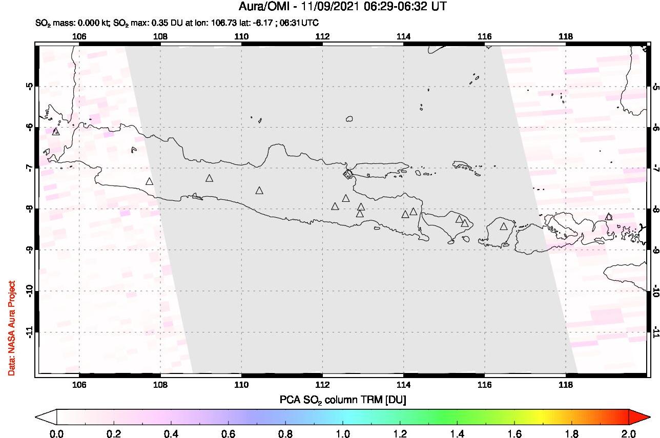 A sulfur dioxide image over Java, Indonesia on Nov 09, 2021.