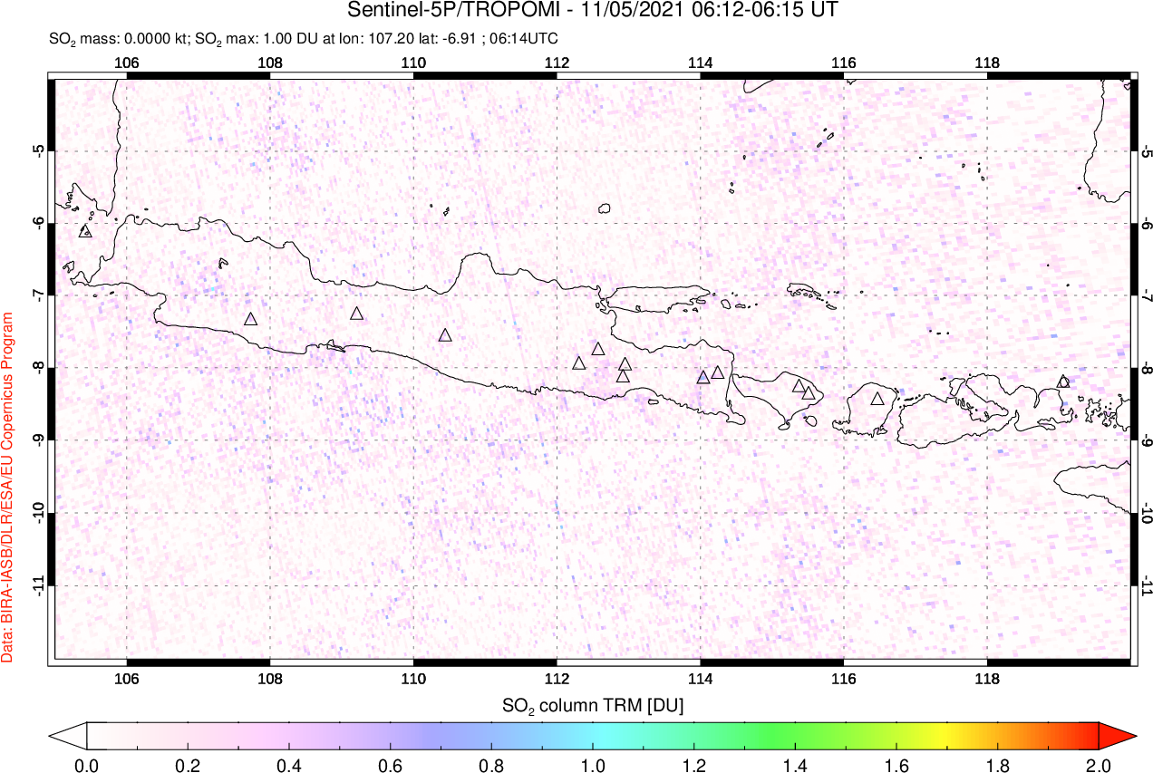 A sulfur dioxide image over Java, Indonesia on Nov 05, 2021.