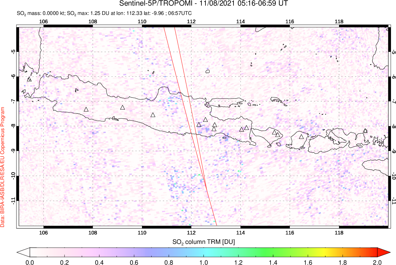 A sulfur dioxide image over Java, Indonesia on Nov 08, 2021.
