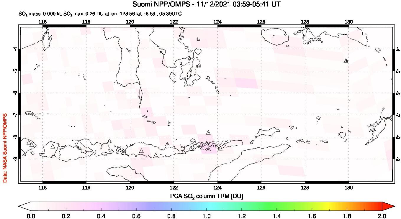 A sulfur dioxide image over Lesser Sunda Islands, Indonesia on Nov 12, 2021.