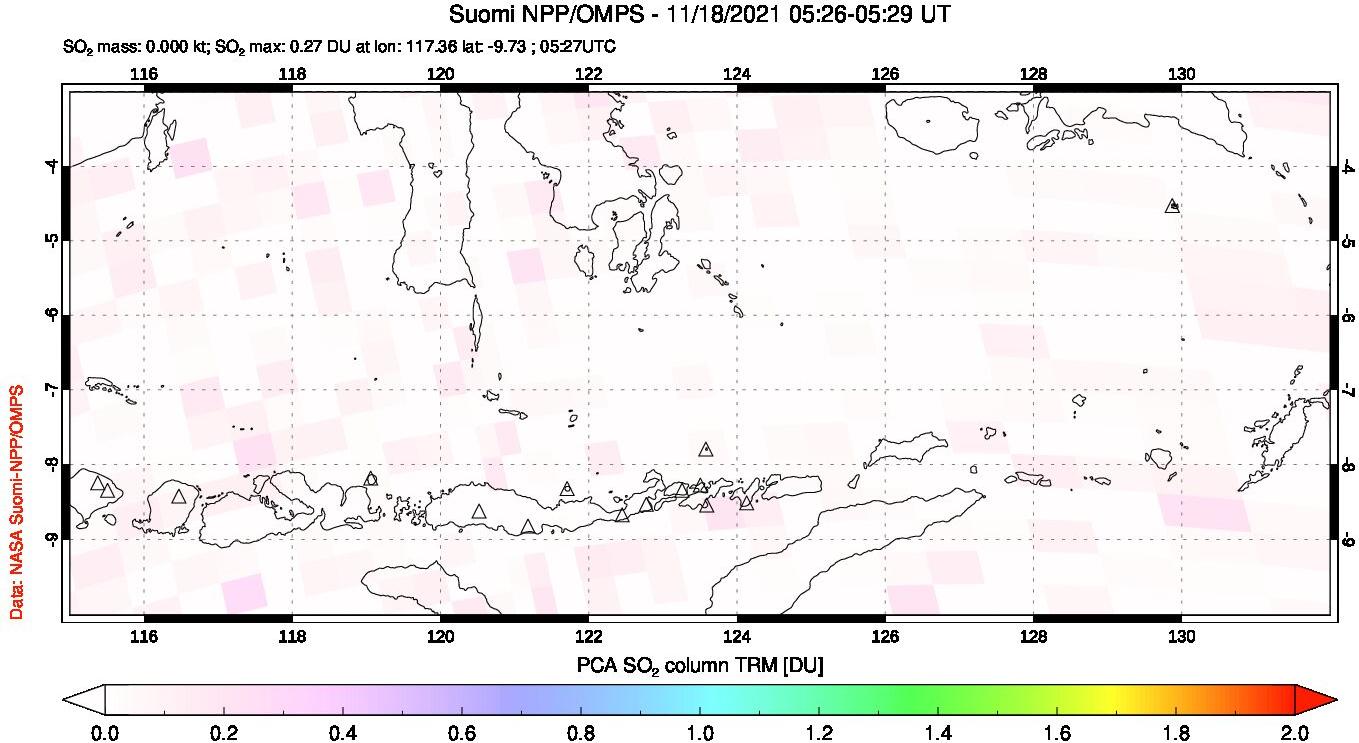 A sulfur dioxide image over Lesser Sunda Islands, Indonesia on Nov 18, 2021.