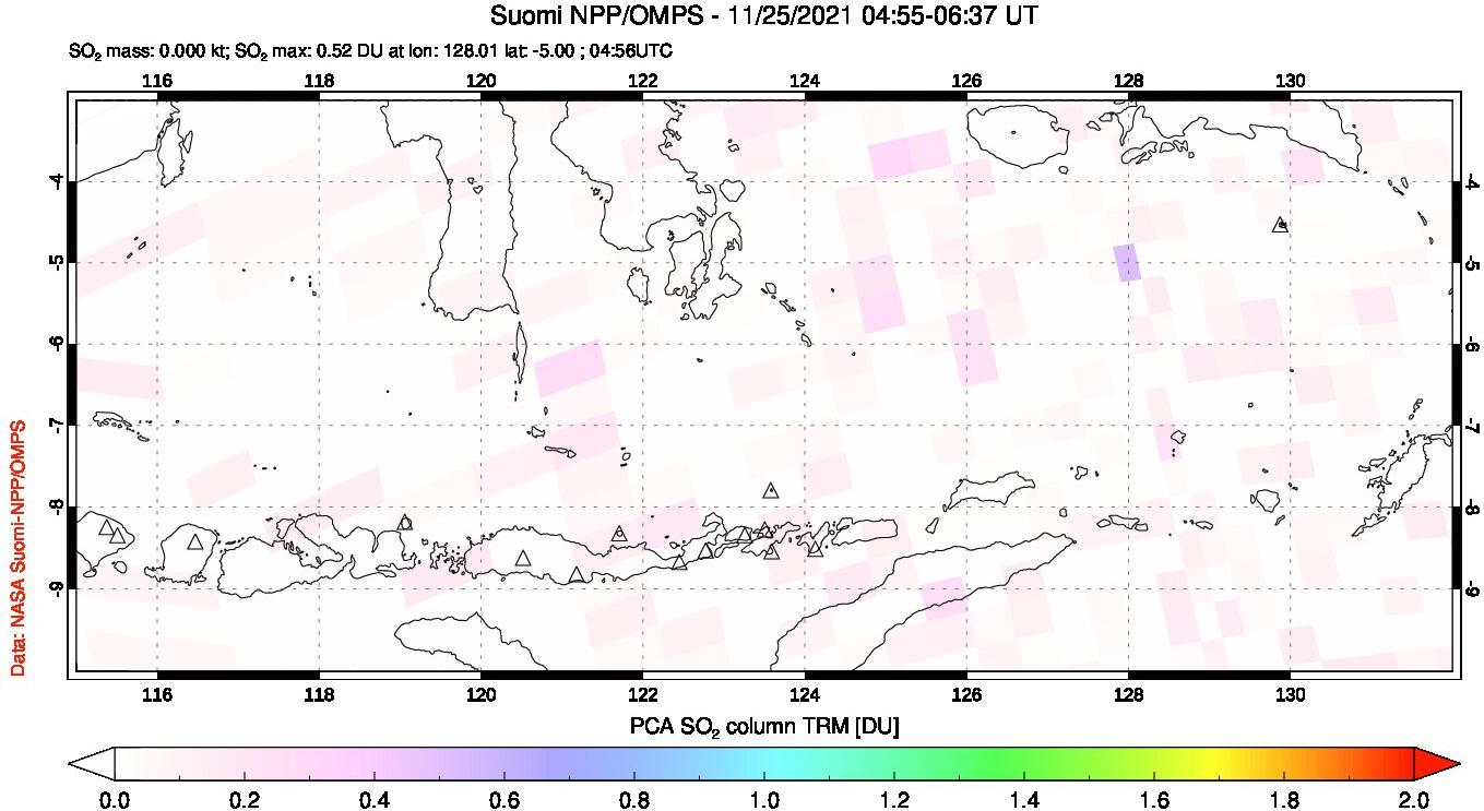 A sulfur dioxide image over Lesser Sunda Islands, Indonesia on Nov 25, 2021.