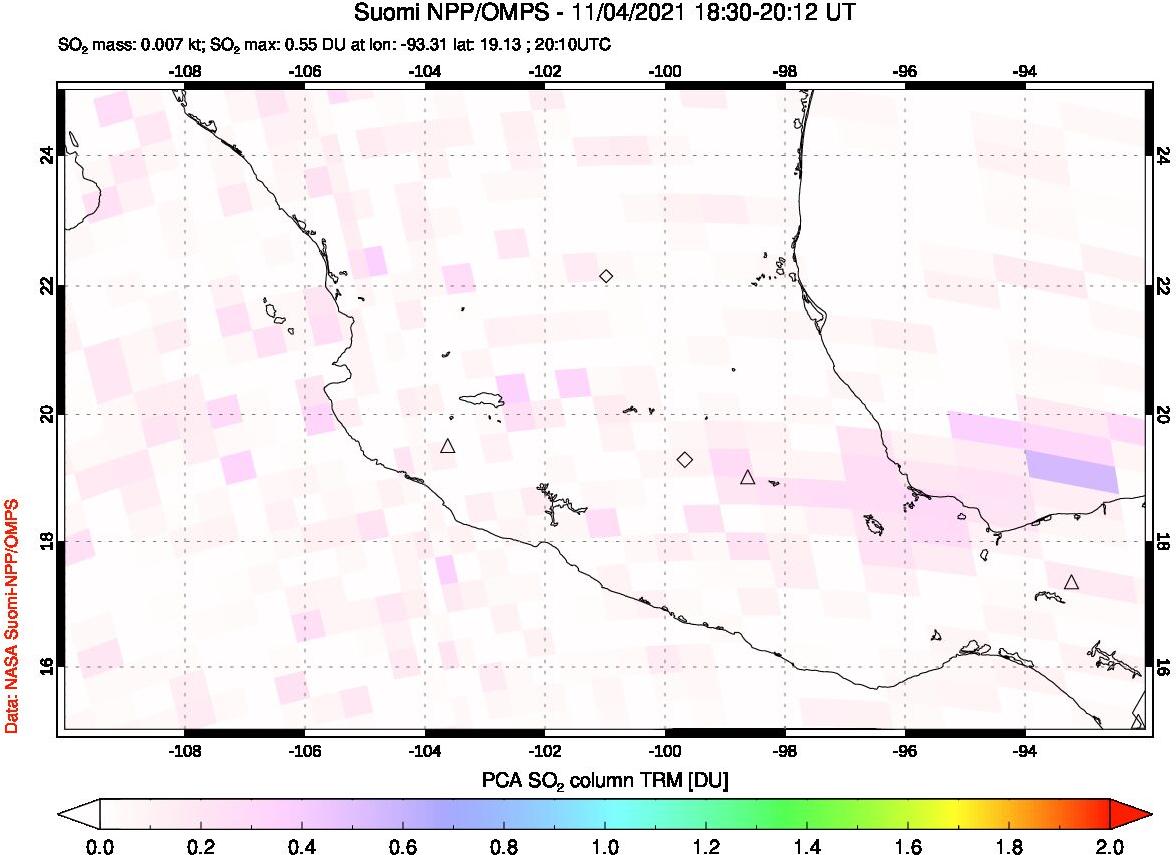 A sulfur dioxide image over Mexico on Nov 04, 2021.