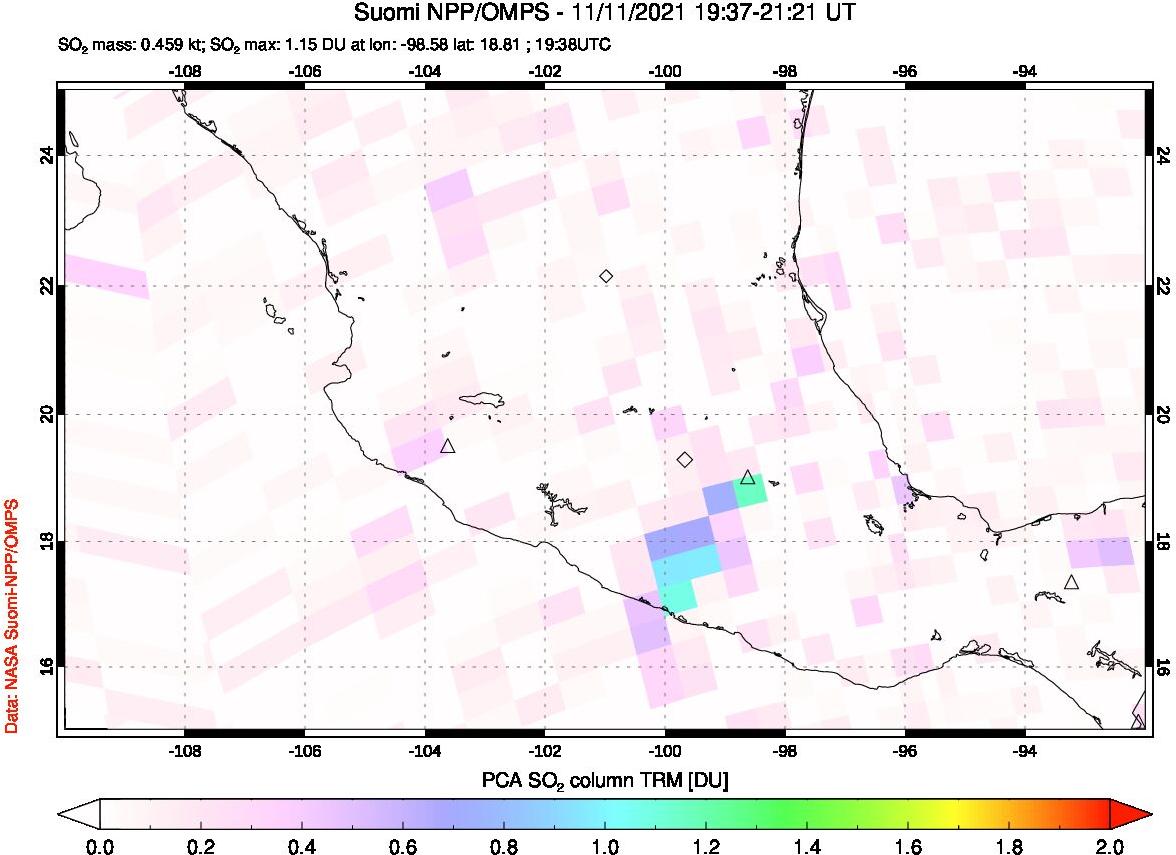 A sulfur dioxide image over Mexico on Nov 11, 2021.