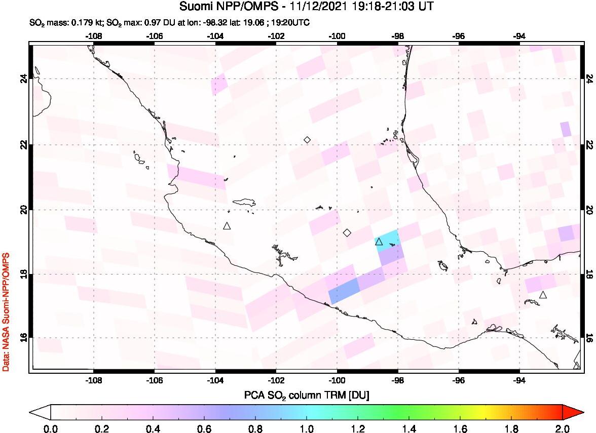 A sulfur dioxide image over Mexico on Nov 12, 2021.